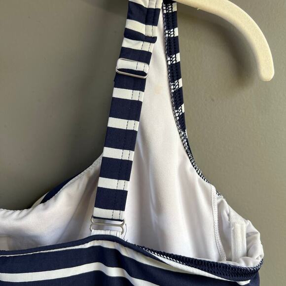 Lands’ End Navy and White Striped Scoop Neck Tankini Swim Top Size 12DDD - Picture 4 of 7